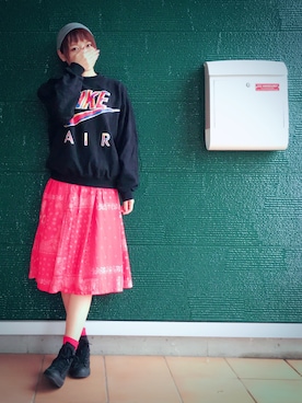「GU（ジーユー）のアイテム（ヘアバンド、グレー系）」を使った、あむさん（レディース・166cm）の春コーディネート