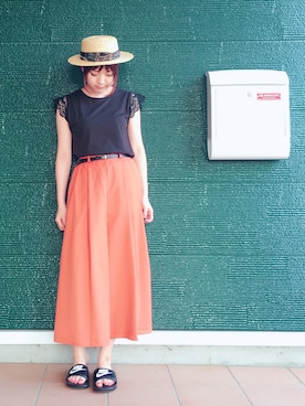 「Avail（アベイル）のアイテム（ハット、ベージュ系）」を使った、あむさん（レディース・166cm）の夏コーディネート