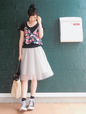 「LOWRYS FARM（ローリーズファーム）のアイテム（Camisole、ブルー系）」を使った、あむさん（レディース・166cm）の夏コーディネート