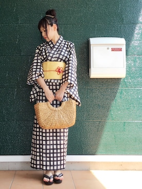 「USEDのアイテム（Handbag、ベージュ系）」を使った、あむさん（レディース・166cm）の夏コーディネート