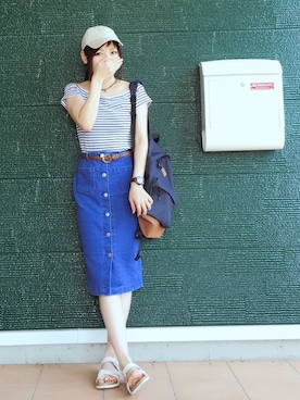 「RETRO GIRL（レトロガール）のアイテム（Cap、ベージュ系）」を使った、あむさん（レディース・166cm）の夏コーディネート