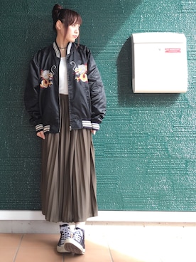 「古着のアイテム（Other outerwear、ブラック系）」を使った、あむさん（レディース・166cm）の秋コーディネート