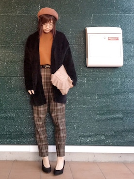 「LEPSIM（レプシィム）のバスクシシュウベレー  509760（Hunting Cap / Beret、ブラウン系）」を使った、あむさん（レディース・166cm）の秋コーディネート