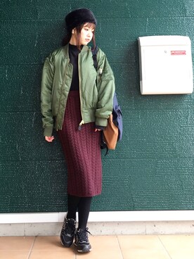「GU（ジーユー）のアイテム（Hats、ブラック系）」を使った、あむさん（レディース・166cm）の秋コーディネート