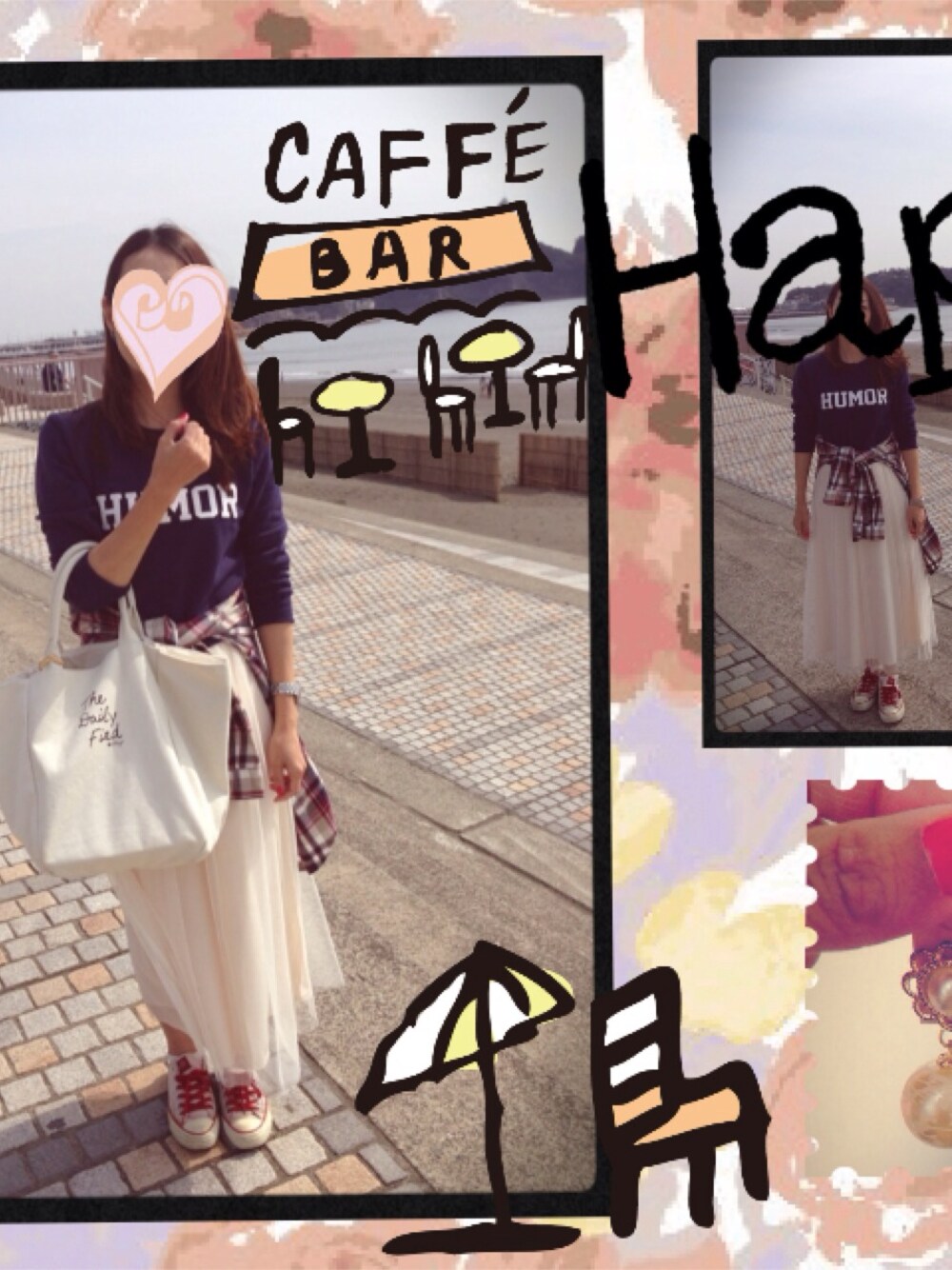 「コンバース、シャツ、EMODA、チュールスカート、ロングスカート、マリン、キャンバストート、腰巻きスタイル、Plage」｜「アイテム（シャツ/ブラウス、レッド系）」を使った、ヒロ♡さん（レディース・161cm）の春コーディネートの1枚目の写真