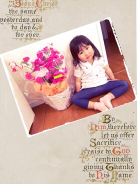 「POLO RALPH LAUREN（ポロ ラルフ ローレン）のRALPH LAUREN ポロシャツ（ポロシャツ、ホワイト系）」を使った、naohonoさん（レディース・80cm）の春コーディネート