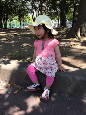 「Youpi ワンピース（ワンピース、オレンジ系）」を使った、naohonoさん（レディース・80cm）の春コーディネート