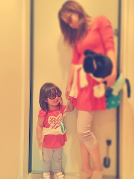 「3can4on チュニック（チュニック、オレンジ系）」を使った、naohonoさん（レディース・80cm）の春コーディネート