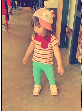 「しまむら（シマムラ）のアイテム（Tシャツ/カットソー、レッド系）」を使った、naohonoさん（レディース・80cm）の春コーディネート