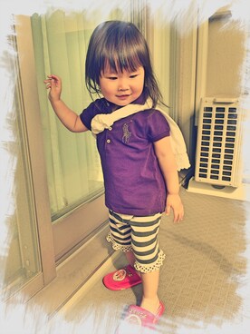 「RALPH LAUREN（ラルフ ローレン）のRALPH LAUREN ポロシャツ（ポロシャツ、パープル系）」を使った、naohonoさん（レディース・80cm）の春コーディネート