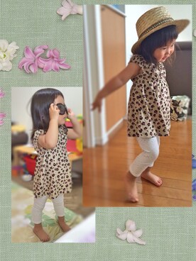 「H&M（エイチ・アンド・エム）のアイテム（ワンピース、ベージュ系）」を使った、naohonoさん（レディース・80cm）の夏コーディネート