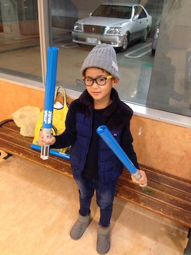 「アイテム（ダウンベスト）」を使った、Riii♡さん（キッズ・120cm）の秋コーディネート