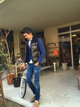 「GOSTAR DE FUGA（ゴスタール ジフーガ）のアイテム（モカシン/デッキシューズ）」を使った、Tokuさん（メンズ・178cm）の冬コーディネート