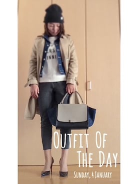 「ジージャン」｜「アイテム（トレンチコート）」を使った、@katsumi310さん（レディース・160cm）の冬コーディネート