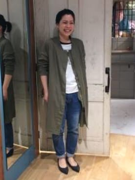 「バンダナ」｜「アイテム（ノーカラージャケット）」を使った、ｓｈｉｒｏさん（レディース・162cm）の春コーディネート