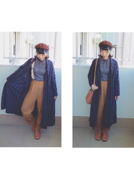 「ハイウエストパンツ」｜「アイテム（シャツワンピース）」を使った、neneさん（レディース・160cm）の秋コーディネート