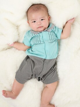 「アイテム（ママ＆ベビー、グリーン系）」を使った、zen&aoさん（キッズ・70cm）の秋コーディネート