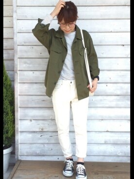 「アイテム（シュシュ、ホワイト系）」を使った、⁑⁑ぁぃ⁑⁑さん（レディース・158cm）の春コーディネート