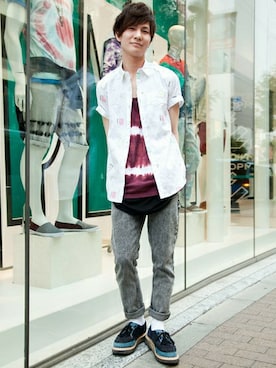 「TOPMAN（トップマン）のアイテム（レッグウェア）」を使った、TOPMAN スタッフさん（メンズ・171cm）の夏コーディネート