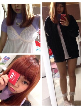 「パープルハイネック
（Tシャツ/カットソー、パープル系）」を使った、レイナさん（レディース・163cm）の春コーディネート