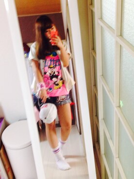 「galaxxxy（ギャラクシー）のタンクトップ（タンクトップ、ピンク系）」を使った、レイナさん（レディース・163cm）の夏コーディネート