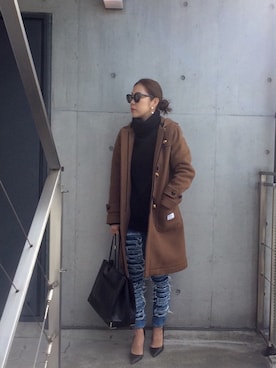 「コーディネート」｜「アイテム（ダッフルコート）」を使った、HANAKOSUGAさん（レディース・158cm）の冬コーディネート