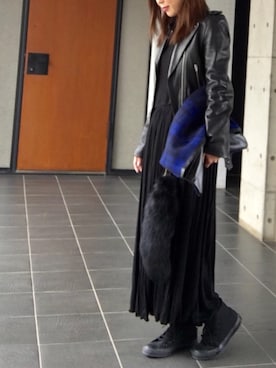 「alexanderwang（アレキサンダーワン）のアイテム（ライダースジャケット）」を使った、HANAKOSUGAさん（レディース・158cm）の秋コーディネート