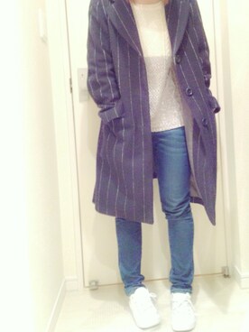 「NICE CLAUP（ナイスクラップ）のアイテム（チェスターコート）」を使った、u-さん（レディース・156cm）の冬コーディネート