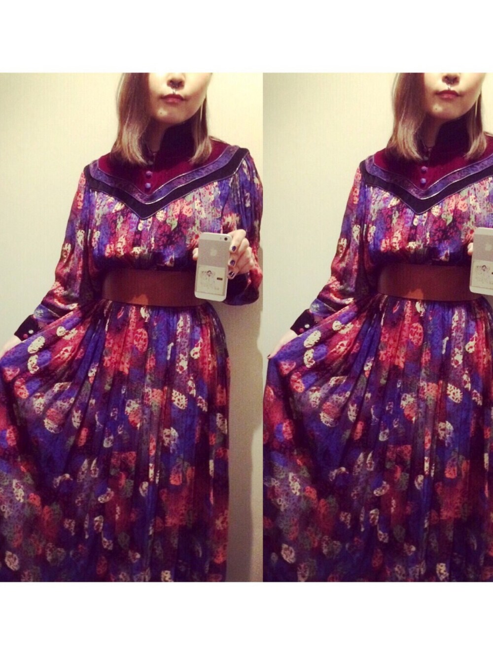 「vintage、vintage style、LIMI feu、GIVENCHY」｜「VINTAGEのアイテム（ワンピース、パープル系）」を使った、sébuhirokoさん（レディース・161cm）の秋コーディネートの1枚目の写真