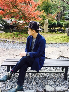「Zukinのアイテム（ハット、ブラック系）」を使った、takahiroさん（メンズ・170cm）の秋コーディネート