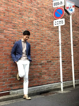 「アイテム（ローファー）」を使った、河野さん（メンズ・185cm）の春コーディネート