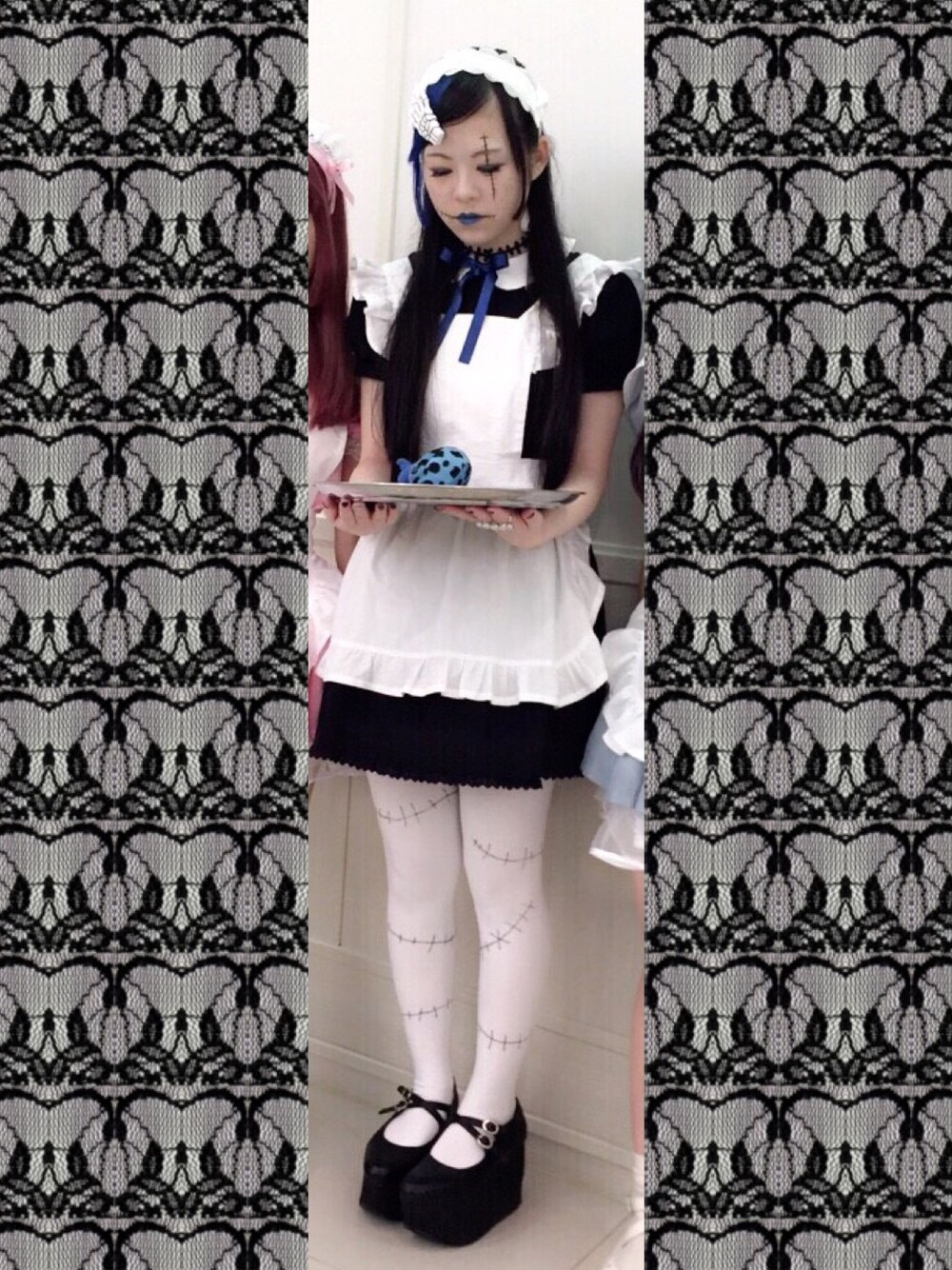 「コスプレ、メイド服、ツギハギ、ホラー、おばけ、青髪、パーティー、ハロウィン、halloween、ゴシック」｜「Handmadeのアイテム（ワンピース、ブラック系）」を使った、こはるっぐるさん（レディース・154cm）の夏コーディネートの1枚目の写真