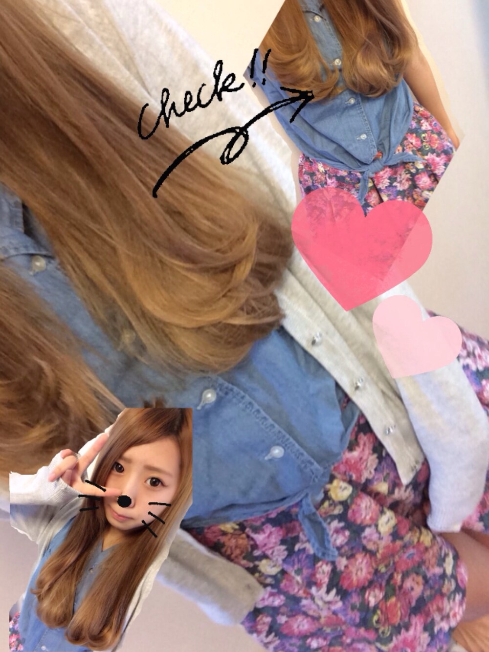 「カーディガン、花柄、Heather、花柄 スカート、ドッキングワンピ」｜「LOWRYS FARMの☆春物新作スカート☆ハナガラタックボリュームスカート 537643（スカート、ブルー系）」を使った、みーやきゃっとさん（レディース・157cm）の夏コーディネートの1枚目の写真