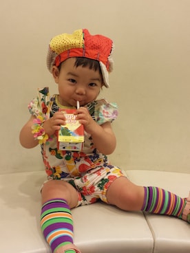 「アイテム（キャスケット）」を使った、せれなさん（キッズ・80cm）の夏コーディネート