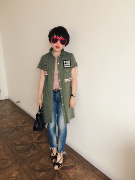 「ウェッジソール」｜「アイテム（シャツワンピース）」を使った、miyukisongさん（レディース・155cm）の春コーディネート