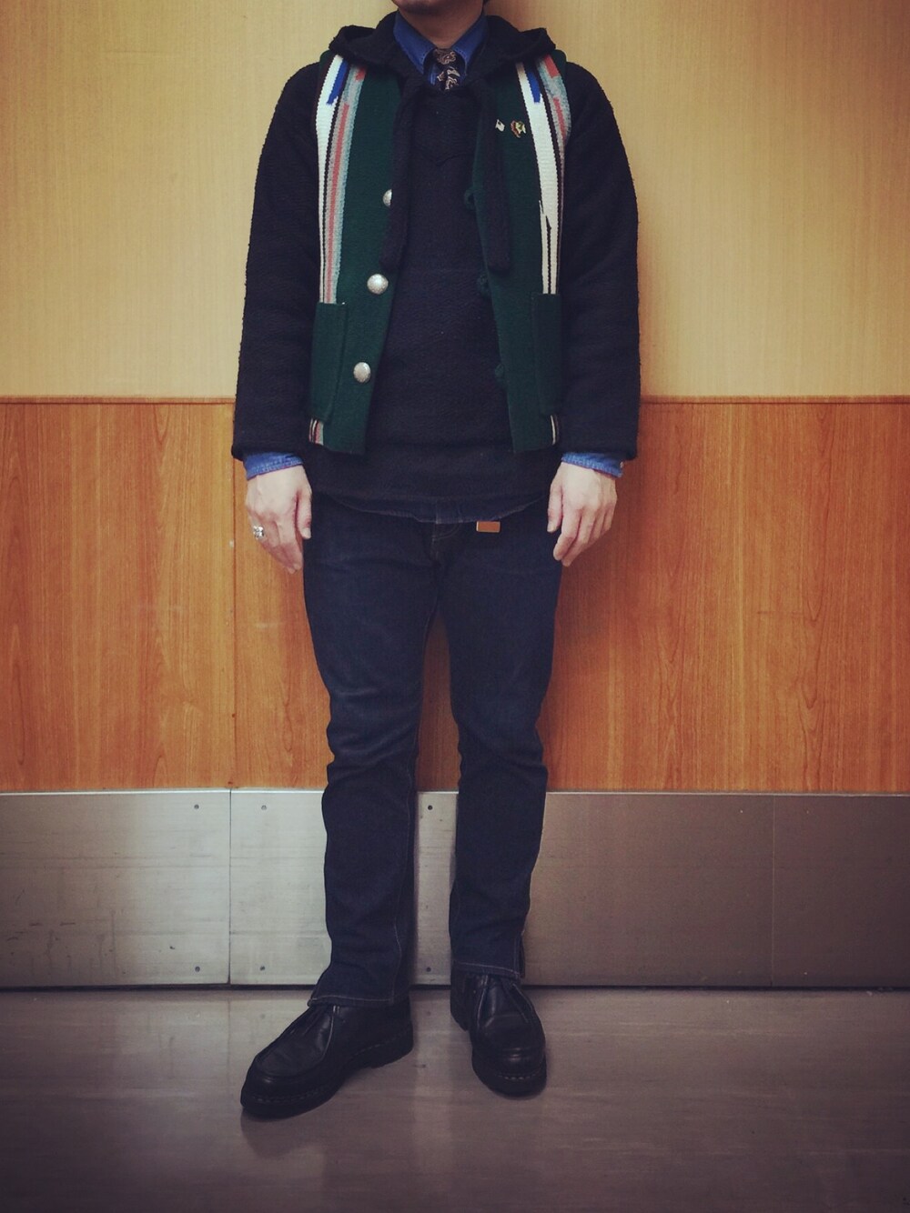 「ユナイテッドアローズ、ユナイテッドアローズ＆サンズ、united arrows、unitedarrowsandsons、大宮」｜「Parabootの＜Paraboot（パラブーツ）＞ UA別注 GRAIN MILLY　Э（ブーツ、ブラック系）」を使った、Yu Sasugaさん（メンズ・165cm）の秋コーディネートの1枚目の写真