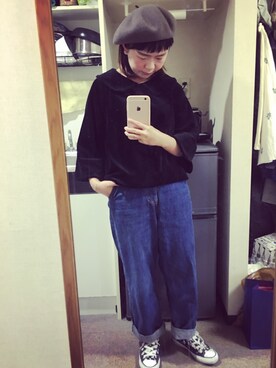 「Dot＆Stripes CHILD WOMAN（ドットアンドストライプス　チャイルドウーマン）のアイテム（トップス、ブラック系）」を使った、うららさん（レディース・153cm）の秋コーディネート