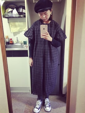 「BEAMS（ビームス）のアイテム（ワンピース、ブラック系）」を使った、うららさん（レディース・153cm）の秋コーディネート