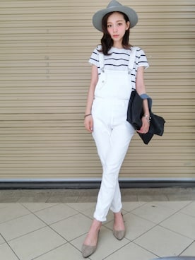 「MEIER.Q（マイヤーキュー）のアイテム（オールインワン・サロペット）」を使った、Kimyさん（レディース・163cm）の夏コーディネート