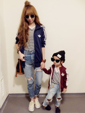 「アイテム（ジャージ、レッド系）」を使った、hi__chan¨̮♥︎さん（レディース・160cm）の秋コーディネート