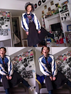 「バンドT」｜「アイテム（スタジャン）」を使った、ムラサワヒトミさん（レディース・160cm）の秋コーディネート