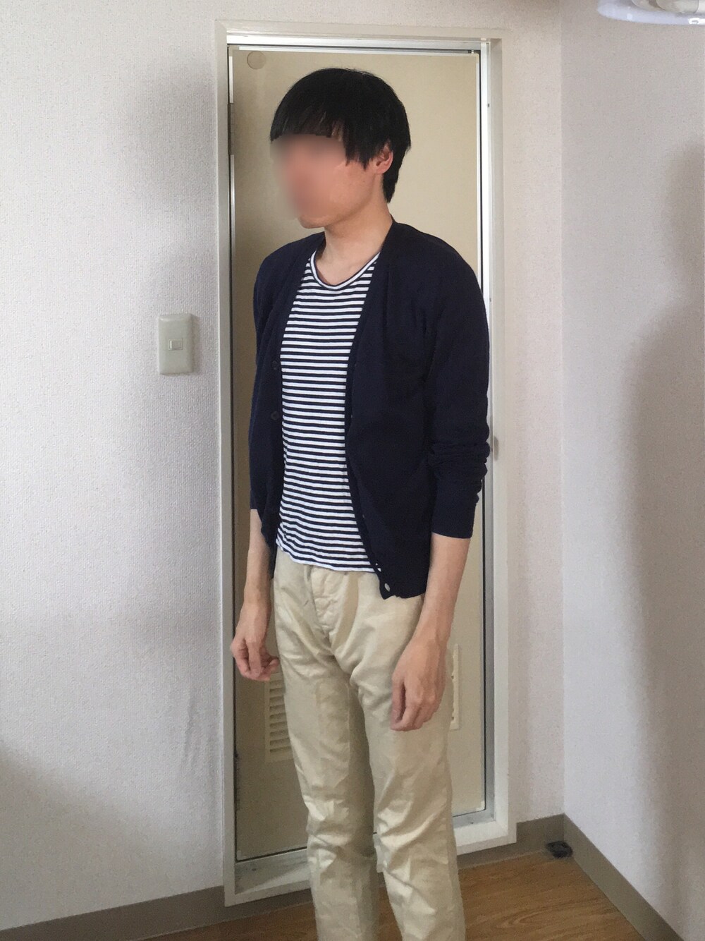 「夏コーデ、シンプルコーデ」｜「Alessandro Luppiのアイテム（カーディガン/ボレロ、ブルー系）」を使った、たくぼーさん（メンズ・170cm）の夏コーディネートの1枚目の写真