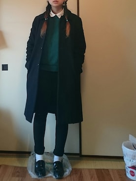 「おさげ」｜「アイテム（チェスターコート）」を使った、幸野紫花さん（レディース・155cm）の冬コーディネート