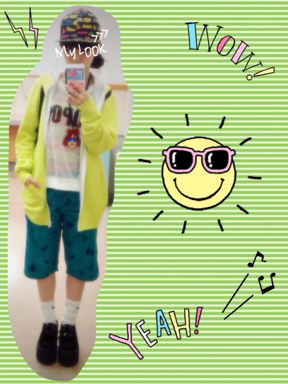 「WEGO、キャップ、GU、厚底シューズ」｜「WEGOのアイテム（パーカー、グリーン系）」を使った、✞Muu✞さん（レディース・147cm）の夏コーディネートの1枚目の写真