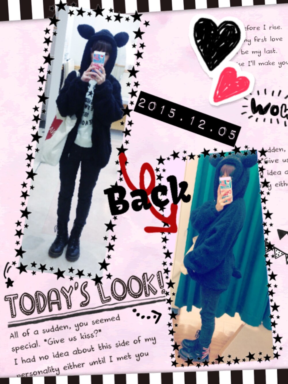 「うさみみ、ボアパーカー、GU」｜「GUのアイテム（デニムパンツ、ブラック系）」を使った、✞Muu✞さん（レディース・148cm）の冬コーディネートの1枚目の写真