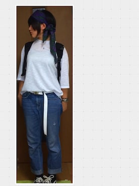 「VINTAGE（ヴィンテージ）のアイテム（ヘアバンド）」を使った、青い/あるさん（レディース・158cm）の夏コーディネート