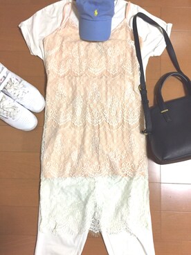 「ホワイトスニーカー」｜「アイテム（ワンピース/ドレス）」を使った、さくらさん（レディース・150cm）の春コーディネート