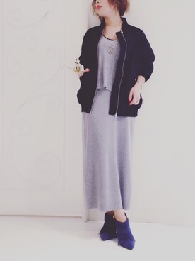 「OSMOSIS（オズモーシス）のアイテム（ブルゾン）」を使った、FUMIKAさん（レディース・146cm）の秋コーディネート