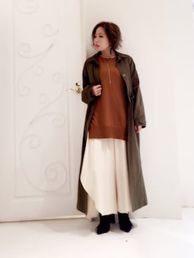 「OSMOSIS（オズモーシス）のアイテム（ステンカラーコート）」を使った、FUMIKAさん（レディース・146cm）の秋コーディネート