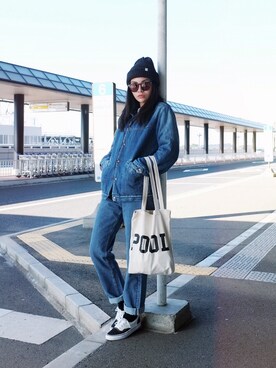 「BLUE BLUE（ブルーブルー）のアイテム（ジャケット/アウター）」を使った、Annie hさん（レディース・163cm）の冬コーディネート